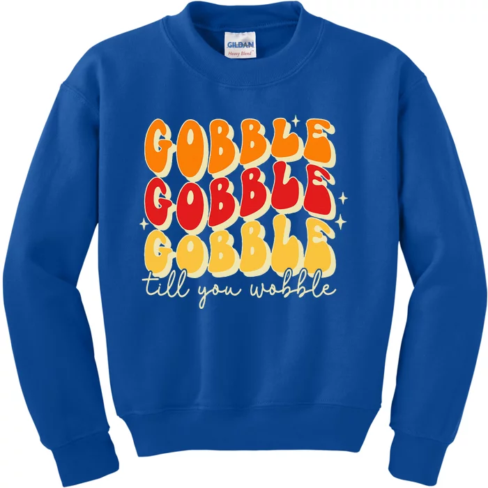 Gobble Till You Wobble Thanksgiving Retro Kids Sweatshirt