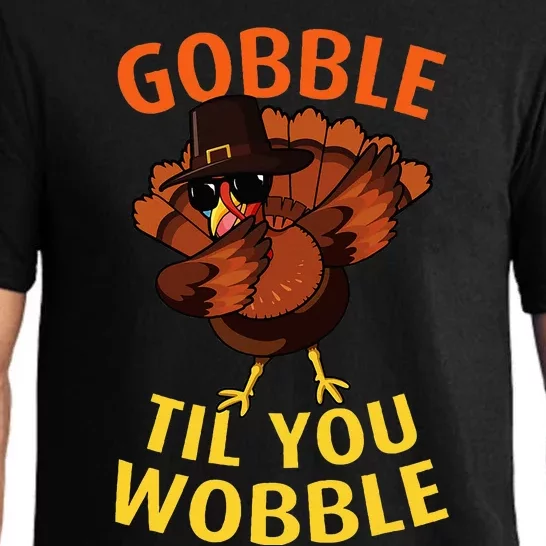 Gobble Til You Wobble  Dabbing Turkey Thanksgiving Day Gift Pajama Set