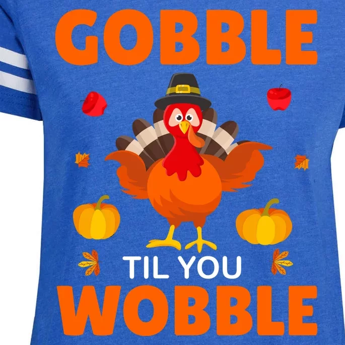 Gobble Til You Wobble Funny Thanksgiving Enza Ladies Jersey Football T-Shirt