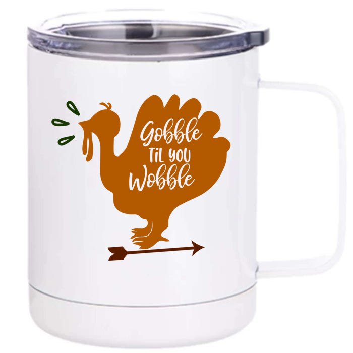 Gobble Til You Wobble Outfit Funny Thanksgiving Gift Front & Back 12oz Stainless Steel Tumbler Cup