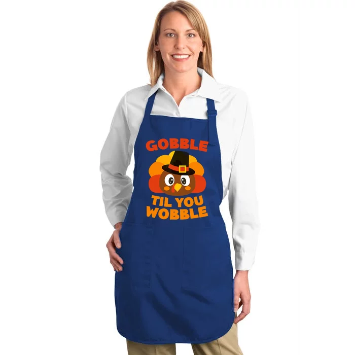 Gobble Til You Wobble Funny Thanksgiving Day Gift Full-Length Apron With Pocket