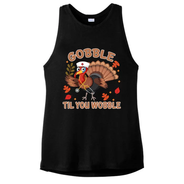 Gobble Til You Wobble Funny Thanksgiving Turkey Nurse Cool Gift Ladies Tri-Blend Wicking Tank