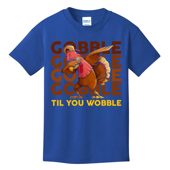 Gobble Til You Wobble Dabbing Turkey Gift Kids T-Shirt