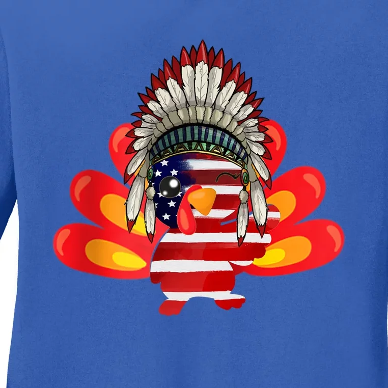 Gobble Till You Wobble Funny American Flag Thanksgiving Meaningful Gift Ladies Long Sleeve Shirt