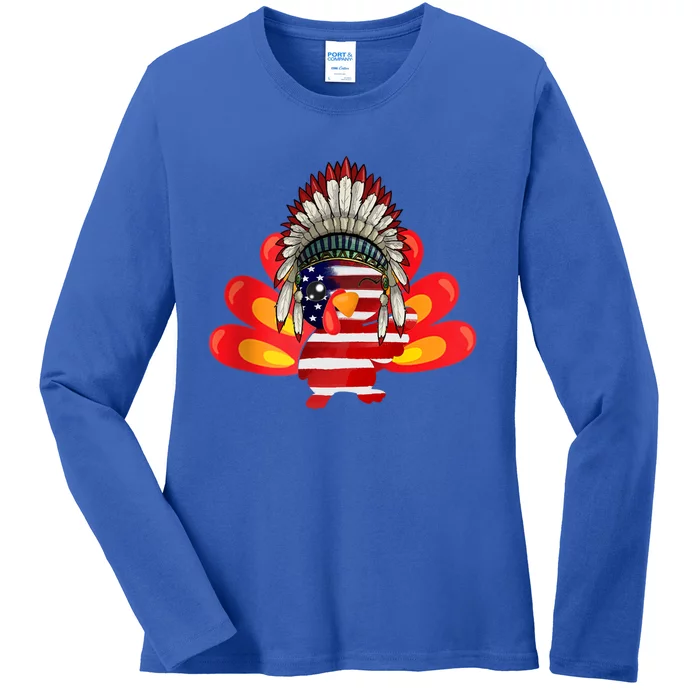 Gobble Till You Wobble Funny American Flag Thanksgiving Meaningful Gift Ladies Long Sleeve Shirt