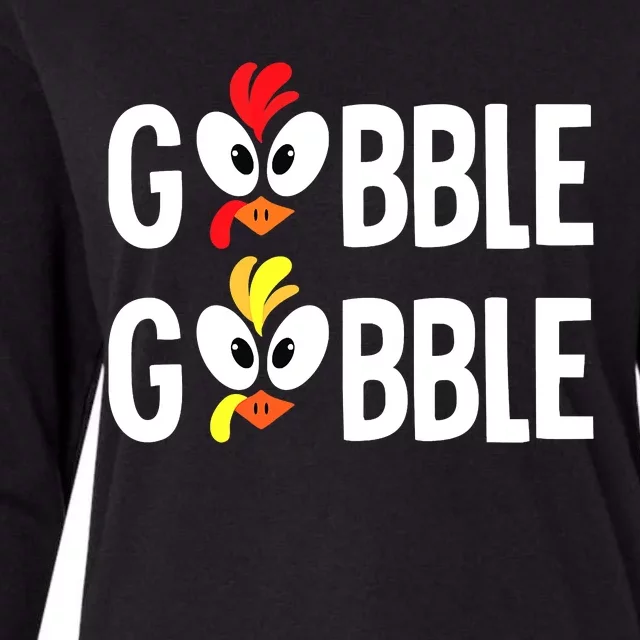 Gobble Til You Wobble Cute Turkey Thanksgiving Leopard Womens Cotton Relaxed Long Sleeve T-Shirt