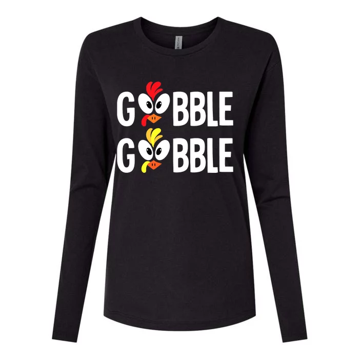 Gobble Til You Wobble Cute Turkey Thanksgiving Leopard Womens Cotton Relaxed Long Sleeve T-Shirt