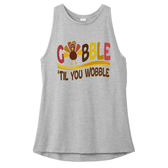 Gobble Til You Wobble Thanksgiving Funny Ladies Tri-Blend Wicking Tank