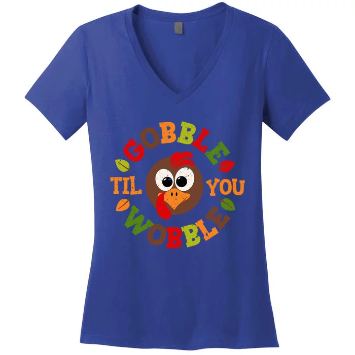 Gobble Til You Wobble Vintage Thanksgiving Gift Women's V-Neck T-Shirt