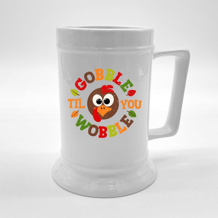 Gobble Til You Wobble Vintage Thanksgiving Gift Front & Back Beer Stein