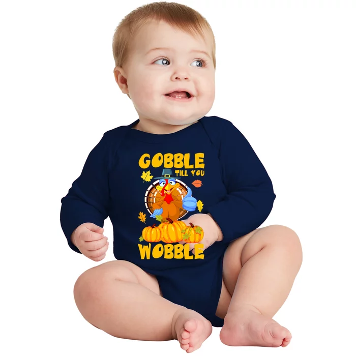 Gobble Till You Wobble Boys Thanksgiving Pumpkin Baby Long Sleeve Bodysuit