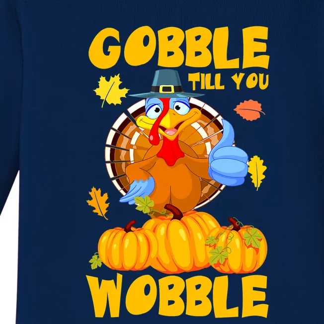 Gobble Till You Wobble Boys Thanksgiving Pumpkin Baby Long Sleeve Bodysuit