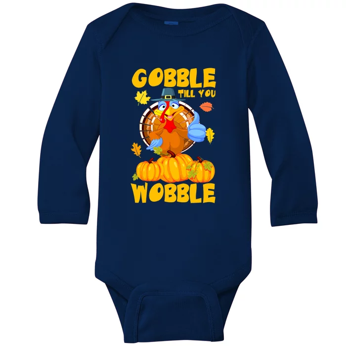 Gobble Till You Wobble Boys Thanksgiving Pumpkin Baby Long Sleeve Bodysuit