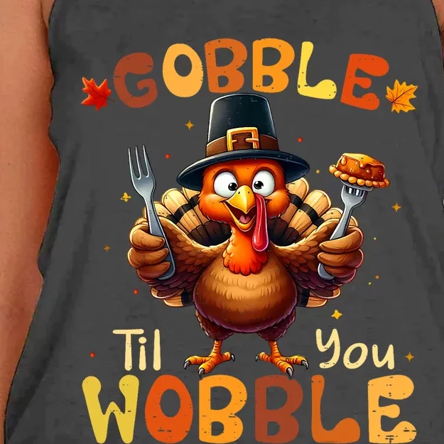 Gobble Til You Wobble Thanksgiving Turkey Women's Knotted Racerback Tank