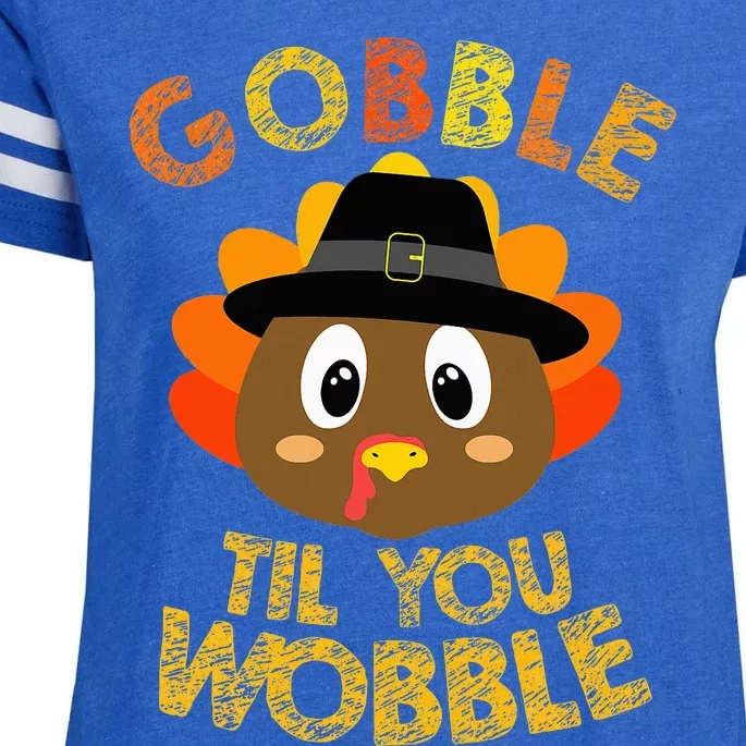 Gobble Til You Wobble Baby Outfit Thanksgiving Enza Ladies Jersey Football T-Shirt