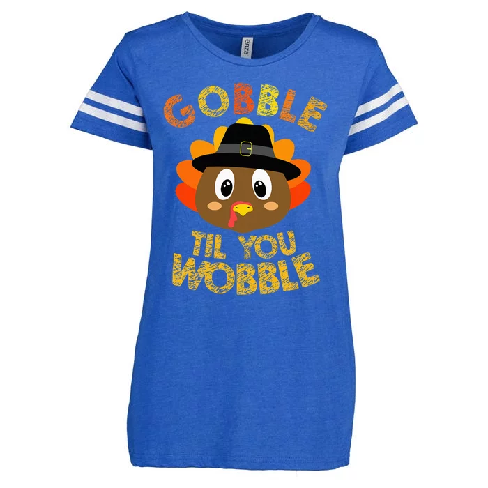 Gobble Til You Wobble Baby Outfit Thanksgiving Enza Ladies Jersey Football T-Shirt