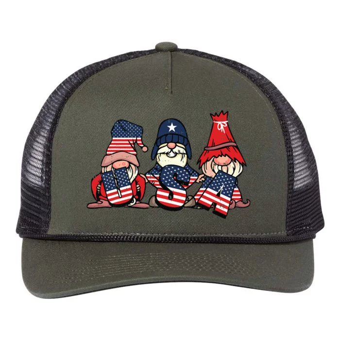 Gnome Usa 4th Of July Cute American Flag Independence Day Gift Retro Rope Trucker Hat Cap