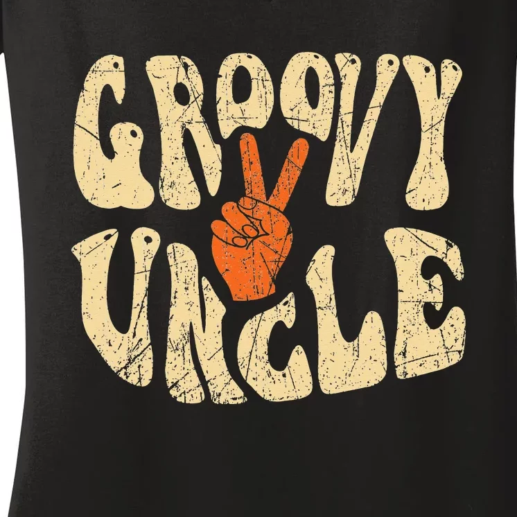 Groovy Uncle 70s Aesthetic Nostalgia 1970's Retro Uncle Women's V-Neck T-Shirt