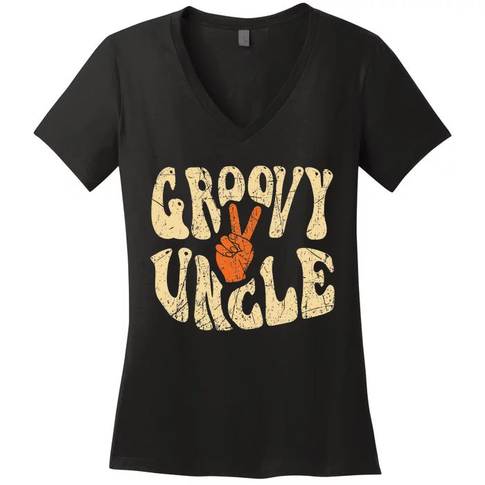 Groovy Uncle 70s Aesthetic Nostalgia 1970's Retro Uncle Women's V-Neck T-Shirt