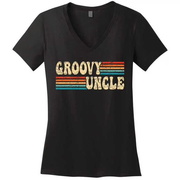 Groovy Uncle 70s Aesthetic Nostalgia 1970's Retro Uncle Women's V-Neck T-Shirt