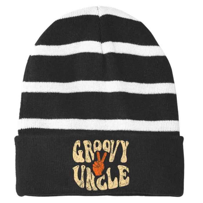 Groovy Uncle 70s Aesthetic Nostalgia 1970S Retro Uncle Striped Beanie with Solid Band