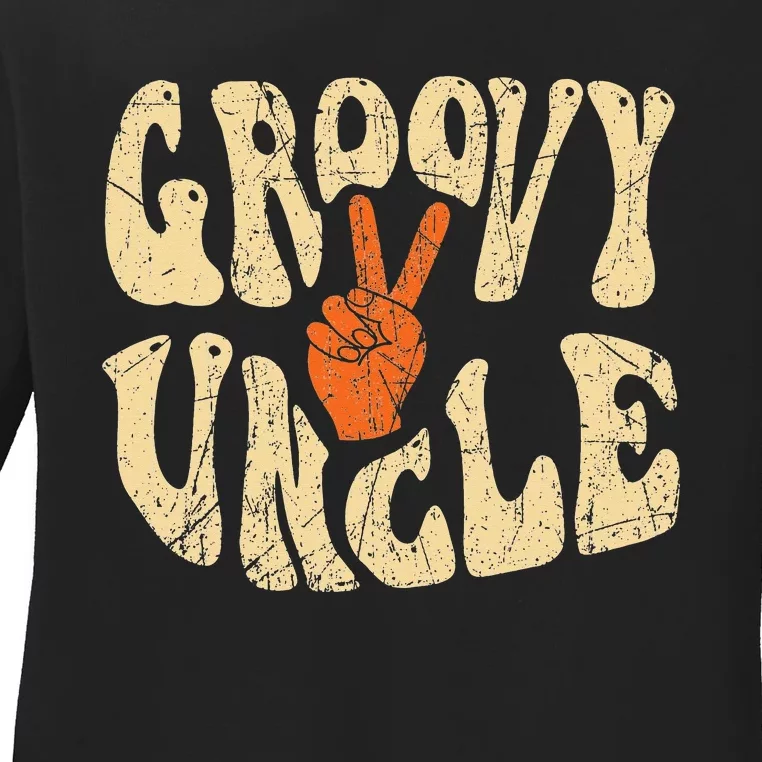 Groovy Uncle 70s Aesthetic Nostalgia 1970's Retro Uncle Ladies Long Sleeve Shirt