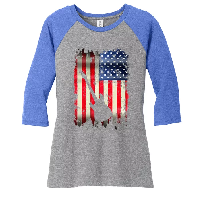 Guitarist Usa American Flag 4th Of July Patriotic Women's Tri-Blend 3/4-Sleeve Raglan Shirt