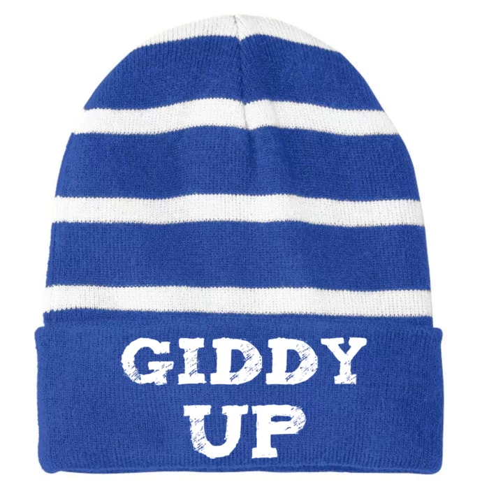 Giddy Up Cow Gift Westren Rodeo Horse Lover Bull Rider Gift Striped Beanie with Solid Band