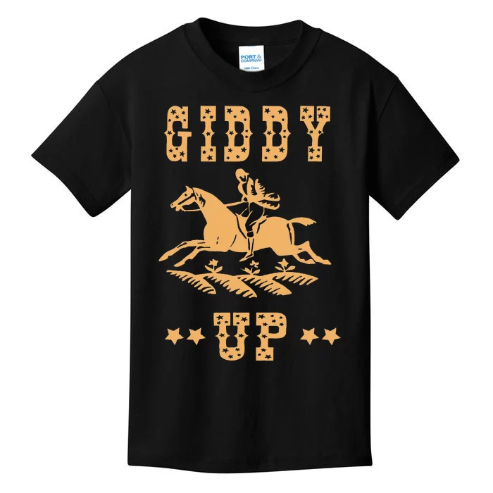 Giddy Up Cowboy Cowgirl Vintage Yellow Retro Gift Idea Kids T-Shirt