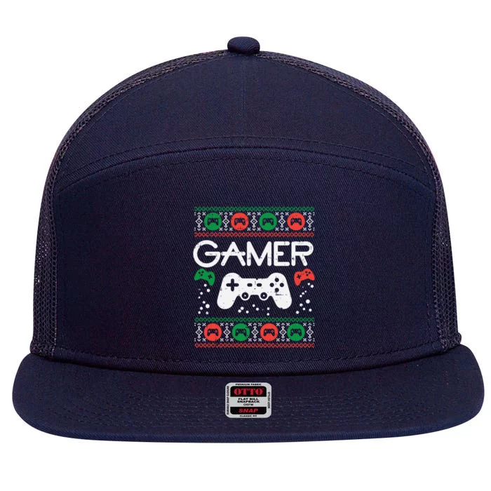 Gamer Ugly Christmas Sweater Retro Video Game Xmas Boys Gift Meaningful Gift 7 Panel Mesh Trucker Snapback Hat