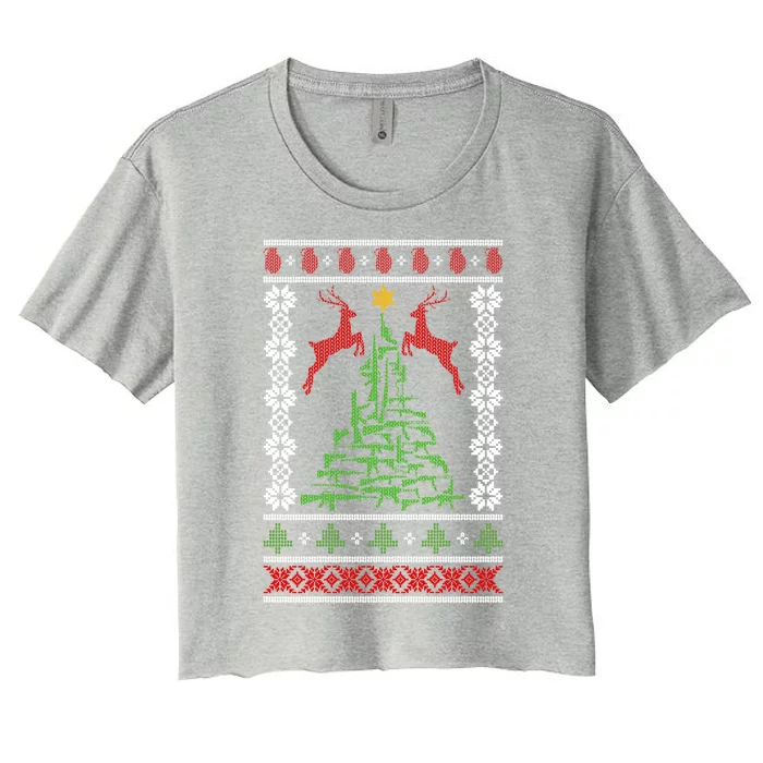 Guns Ugly Christmas Sweater Military Gun Right 2nd Adt Gift Women's Crop Top Tee