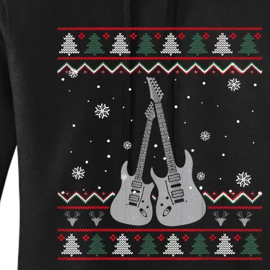 Guitar Ugly Christmas Pajama Funny Gifts Music Lover Women's Pullover Hoodie