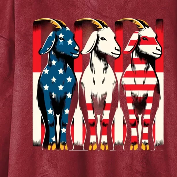 Goat Usa Flag Patriotic Goat Lover Goat 4th Of July Gift Hooded Wearable Blanket