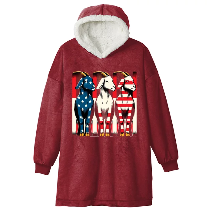 Goat Usa Flag Patriotic Goat Lover Goat 4th Of July Gift Hooded Wearable Blanket