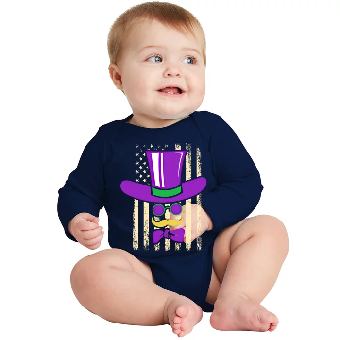 Gentle Usa Flag Masquerade Carnival Party Mardi Gras Gift Baby Long Sleeve Bodysuit