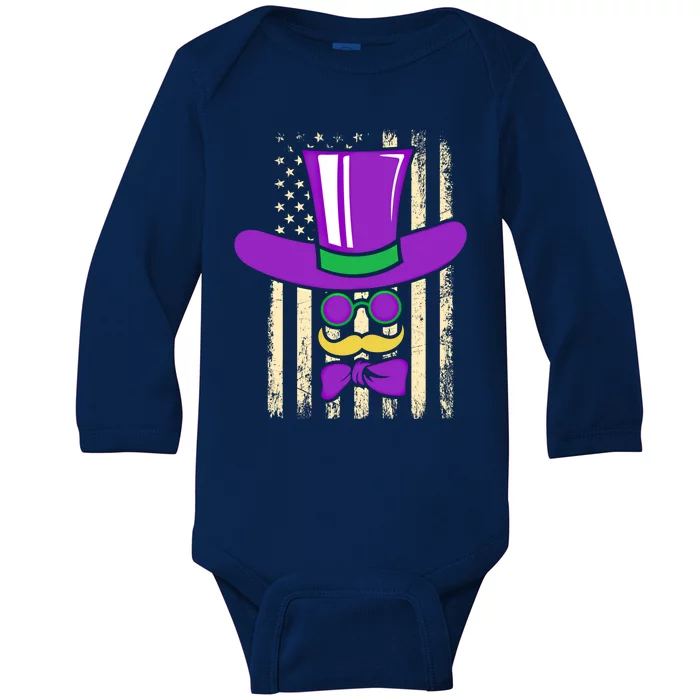 Gentle Usa Flag Masquerade Carnival Party Mardi Gras Gift Baby Long Sleeve Bodysuit