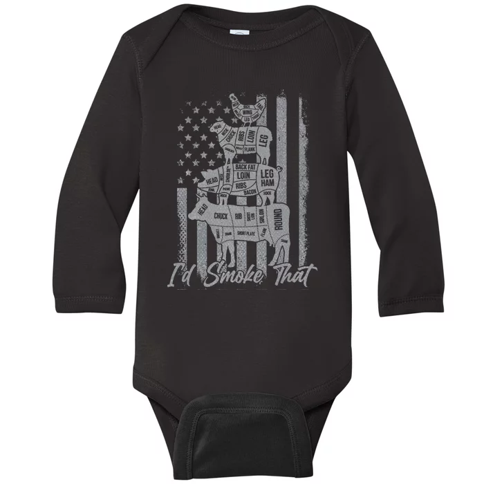 Grilling Us Flag ID Smoke That Baby Long Sleeve Bodysuit