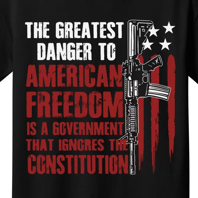 Gun Usa Flag American Freedom Funny Government Kids T-Shirt