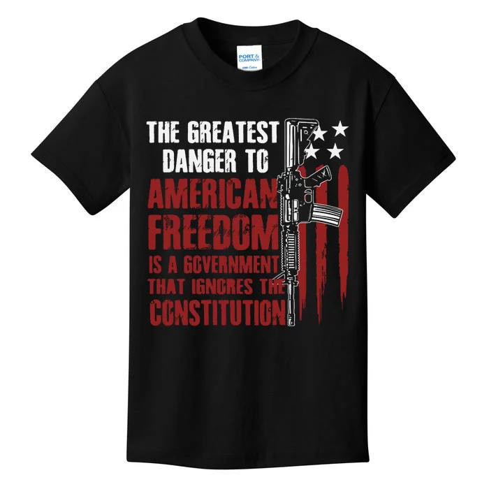 Gun Usa Flag American Freedom Funny Government Kids T-Shirt