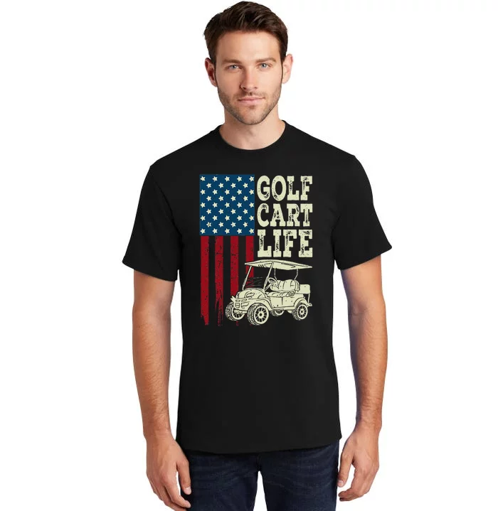 Golf Us Flag Golf Cart Life Tall T-Shirt