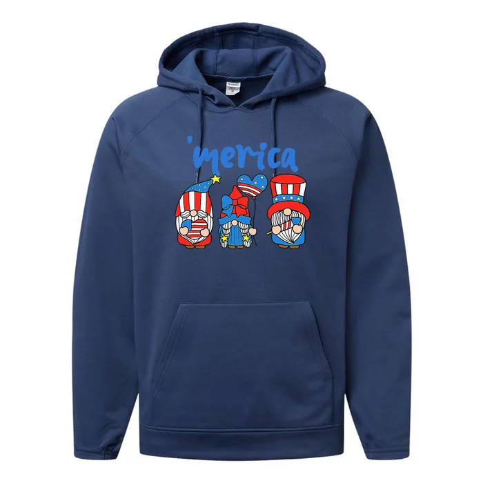 Gnomes USA Flag Fireworks Memorial Day Performance Fleece Hoodie