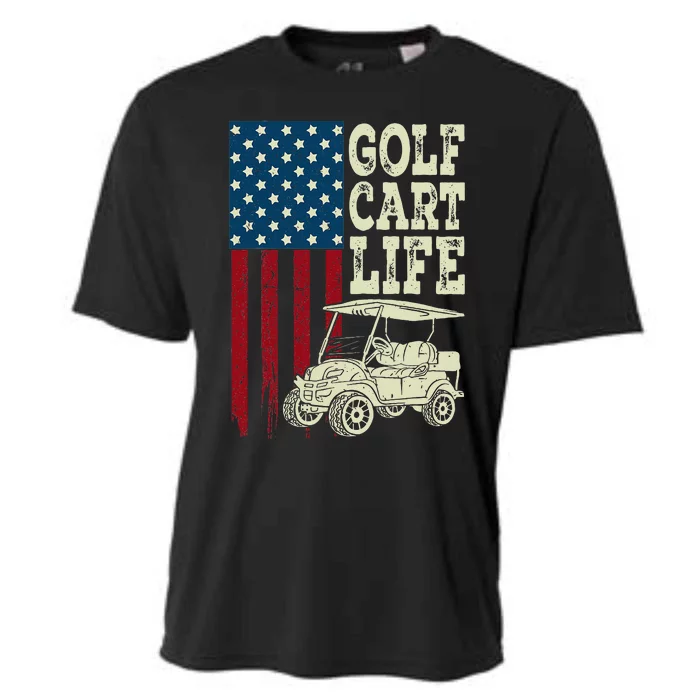 Golf Us Flag Golf Cart Life Gift Funny Golf Cooling Performance Crew T-Shirt