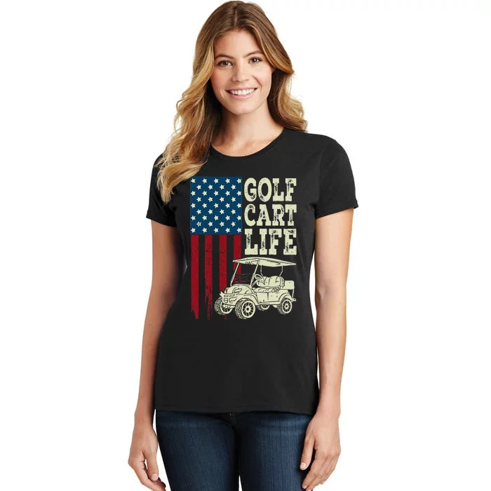 Golf Us Flag Golf Cart Life Gift Funny Golf Women's T-Shirt