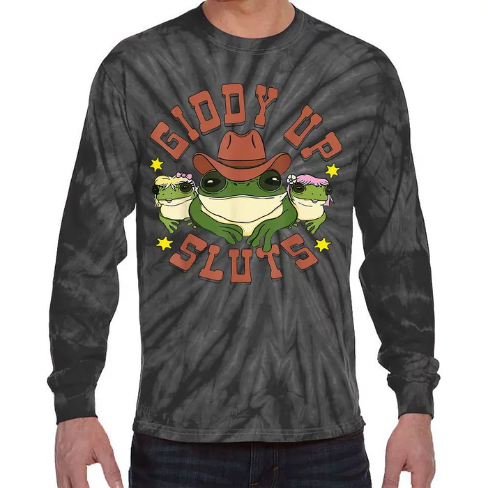 Giddy Up Funny Frogs Funny Western Country Tie-Dye Long Sleeve Shirt