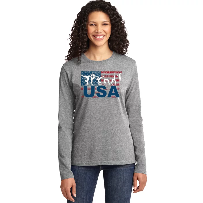 Gymnastics Usa Girl Patriotism Funny Sports Us American Gift Ladies Long Sleeve Shirt