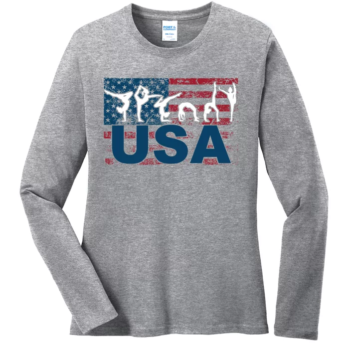 Gymnastics Usa Girl Patriotism Funny Sports Us American Gift Ladies Long Sleeve Shirt