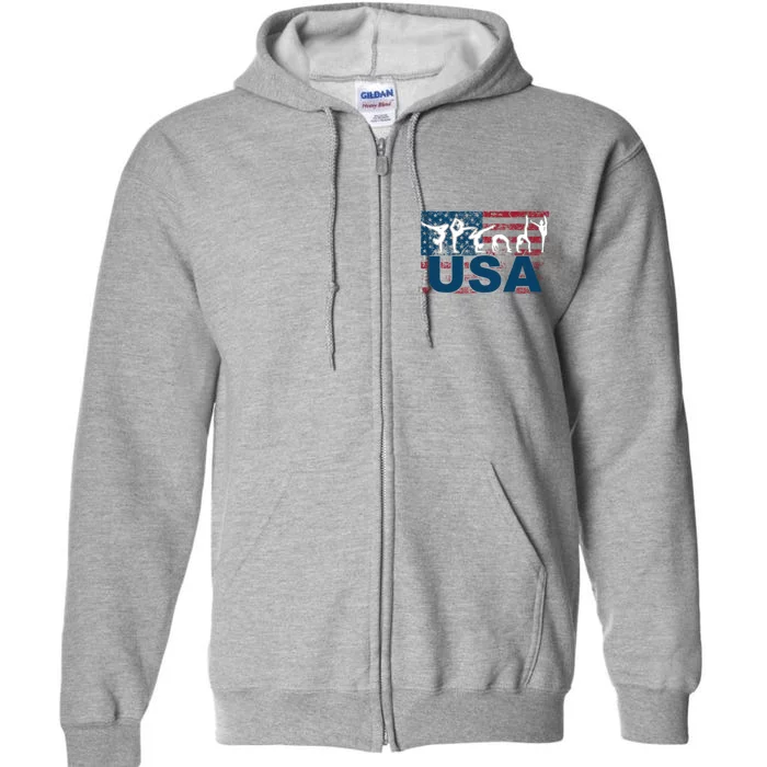 Gymnastics Usa Girl Patriotism Funny Sports Us American Gift Full Zip Hoodie