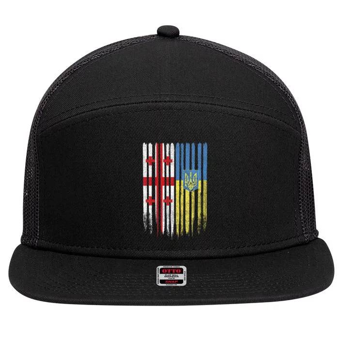 Georgia Ukraine Georgian Ukrainian Flag 7 Panel Mesh Trucker Snapback Hat