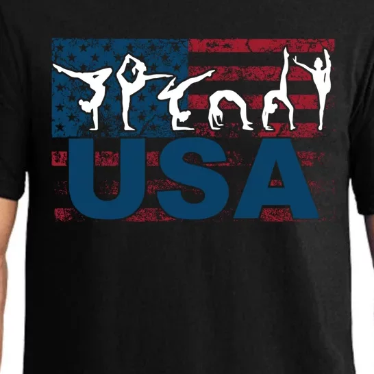 Gymnastics Usa Girl Patriotism Funny Sports Us American Gift Cute Gift Pajama Set