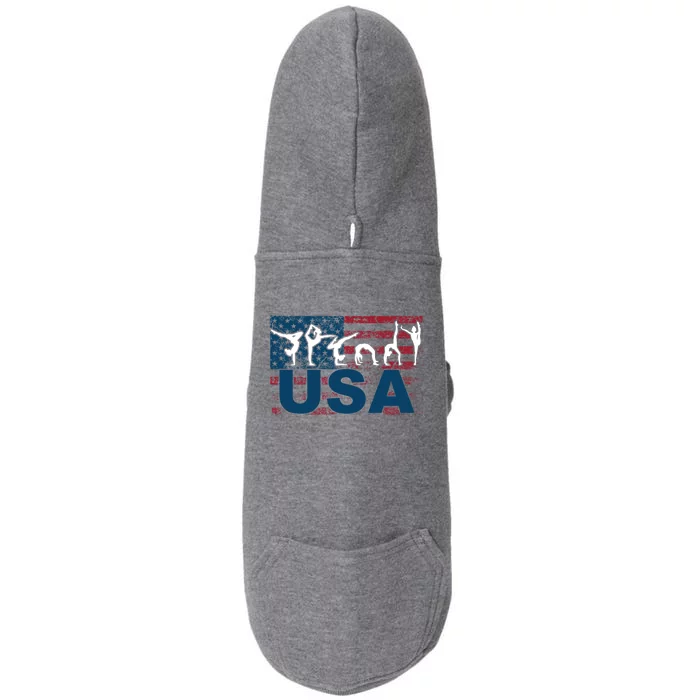 Gymnastics Usa Girl Patriotism Funny Sports Us American Gift Cute Gift Doggie 3-End Fleece Hoodie